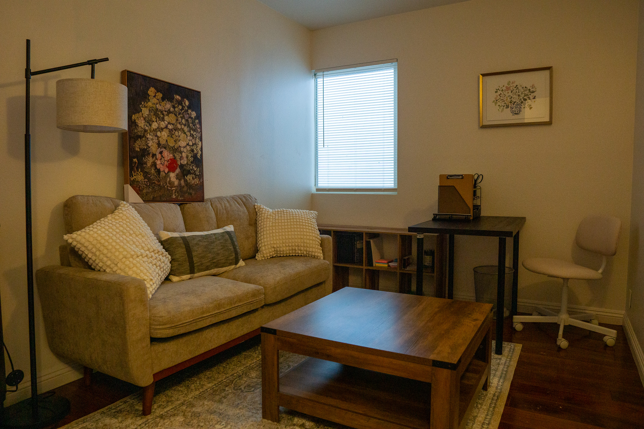 Private room with workspace, ideal for reflection, therapy journaling, and quiet focus.