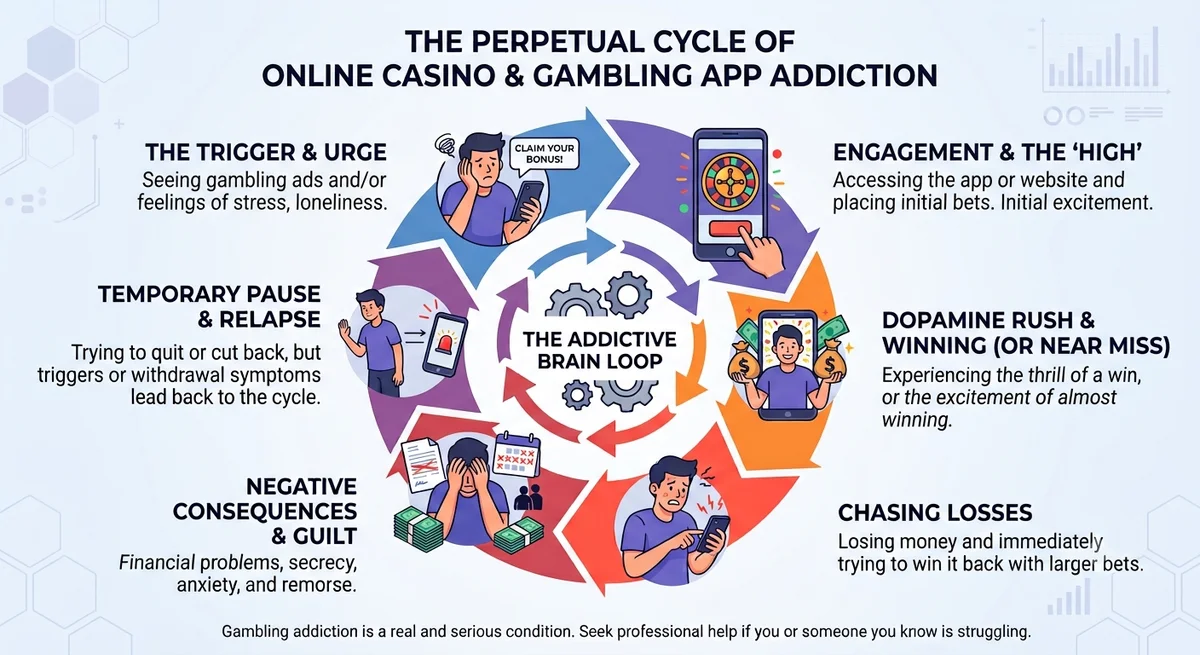 Graphic of the cycle of online gambling addiction